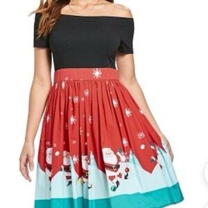 Holiday Santa Print A-Line Skirt